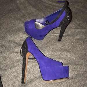 Royal Blue and Black Platform Heels